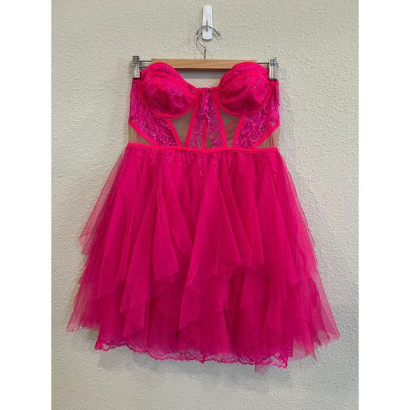For Love & Lemons Bustier Mini Dress Pink Size Large a1000 - Picture 5 of 14